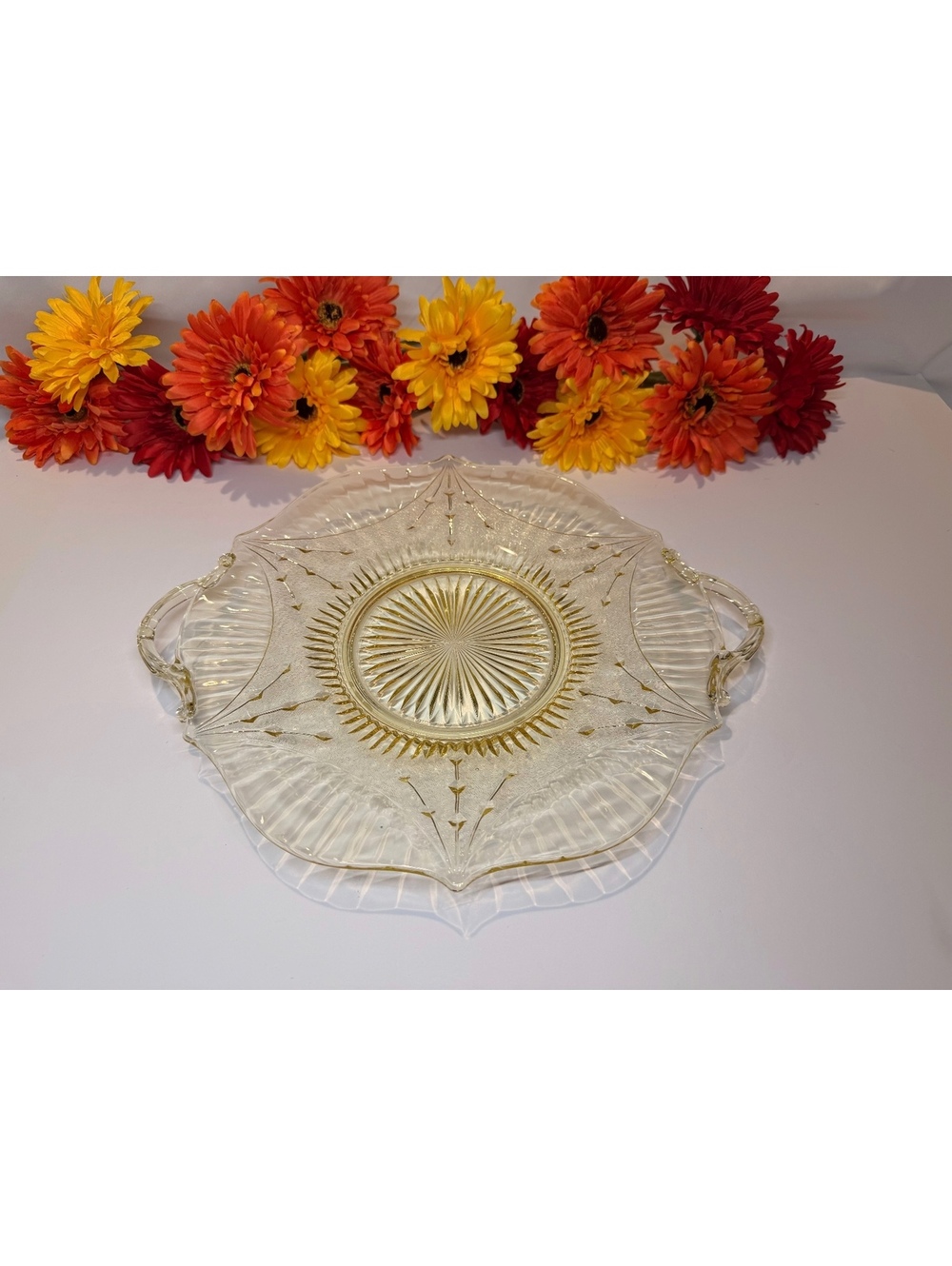 Lancaster Dart Yellow Depression Glass Sandwich Tray